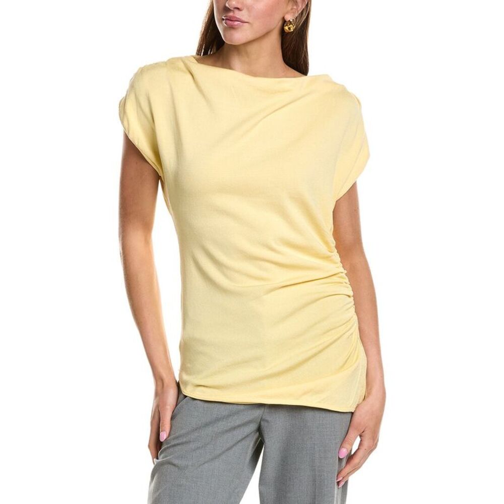 Kenneth Cole Womens  Asymmetrical Drape Top, Yellow